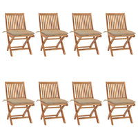 Sedie da Giardino Pieghevoli con Cuscini 8 pz Massello di Teak 3072879