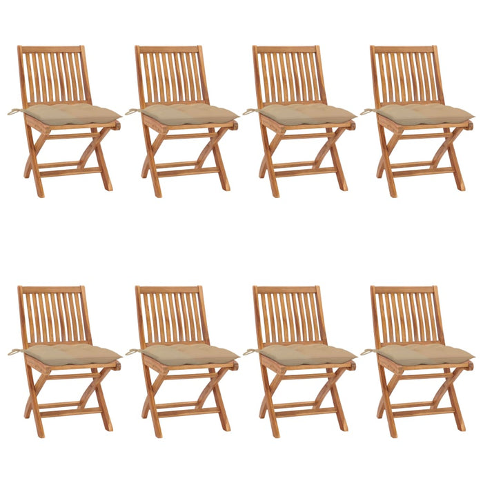 Sedie da Giardino Pieghevoli con Cuscini 8 pz Massello di Teak 3072879