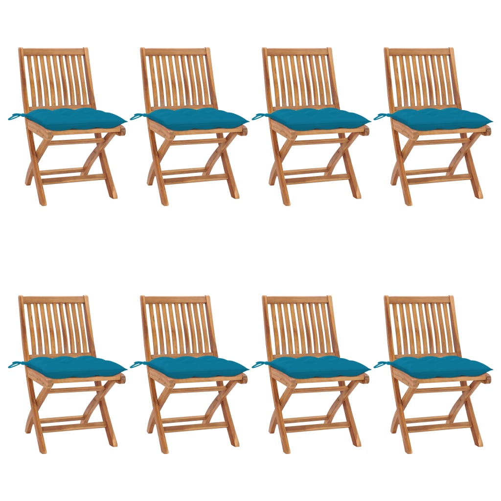 Sedie da Giardino Pieghevoli con Cuscini 8 pz Massello di Teak cod mxl 56280