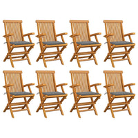 Sedie da Giardino con Cuscini Grigi 8 pz in Massello di Teak 3072890