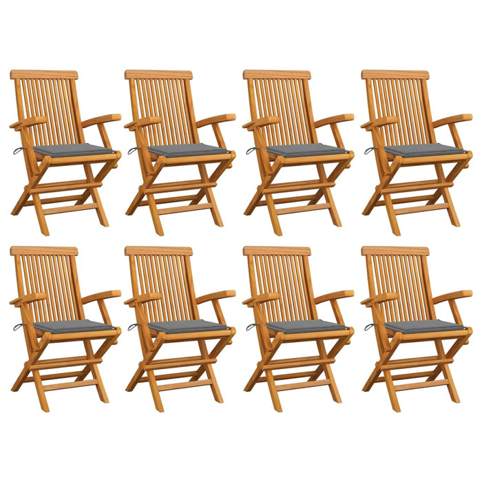 Sedie da Giardino con Cuscini Grigi 8 pz in Massello di Teak 3072890