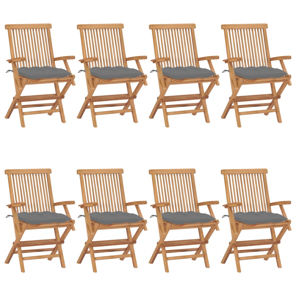 Sedie da Giardino con Cuscini Grigi 8 pz in Massello di Teak cod mxl 6028