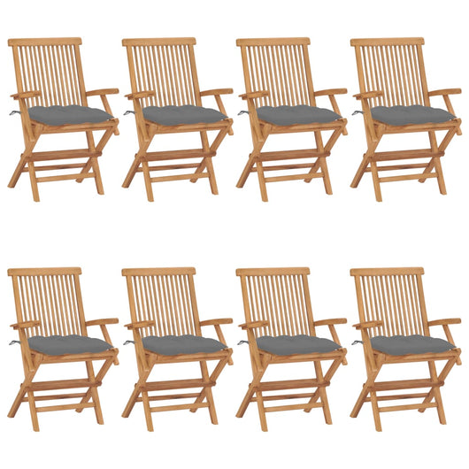 Sedie da Giardino con Cuscini Grigi 8 pz in Massello di Teak cod mxl 6028