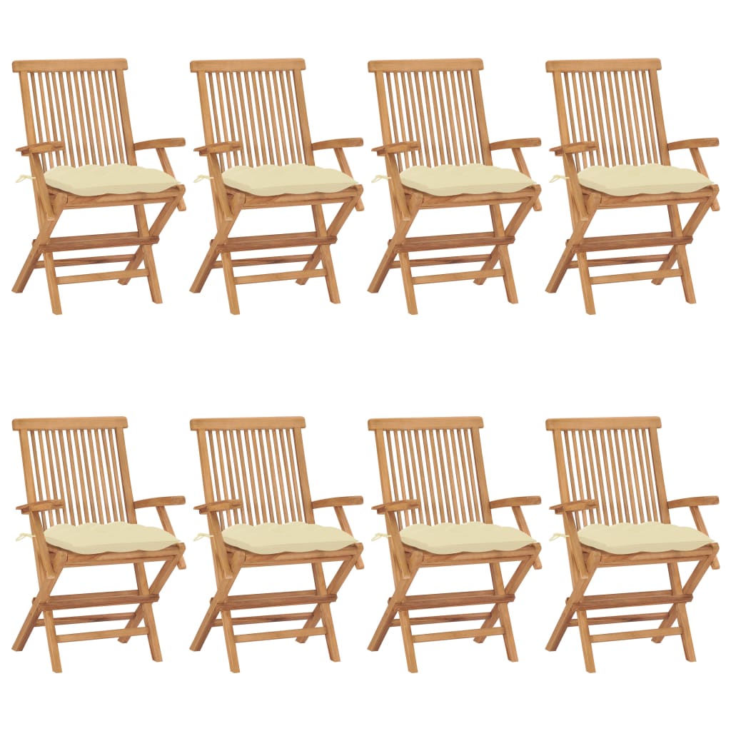 Sedie da Giardino e Cuscini Bianco Crema 8 pz Massello di Teak 3072906