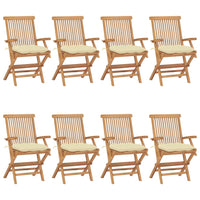 Sedie da Giardino e Cuscini Bianco Crema 8 pz Massello di Teak 3072906