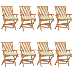 Sedie da Giardino e Cuscini Bianco Crema 8 pz Massello di Teak 3072906