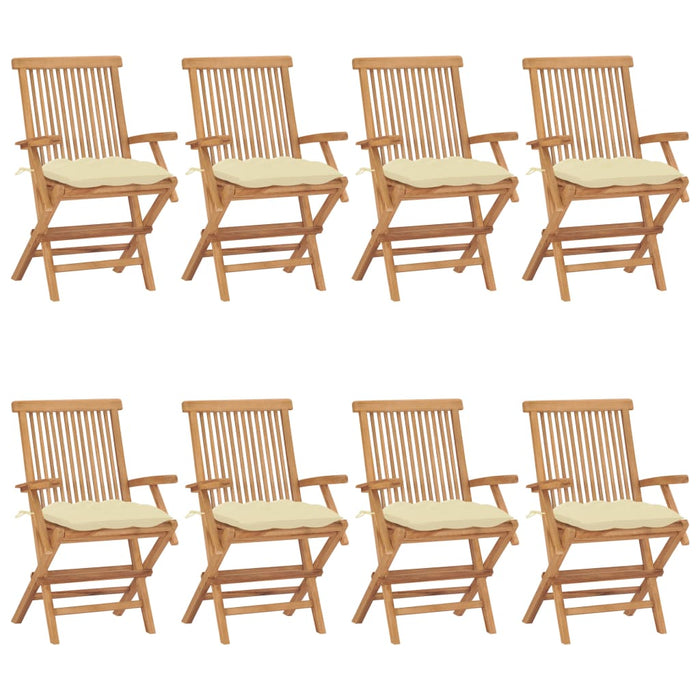 Sedie da Giardino e Cuscini Bianco Crema 8 pz Massello di Teak 3072906