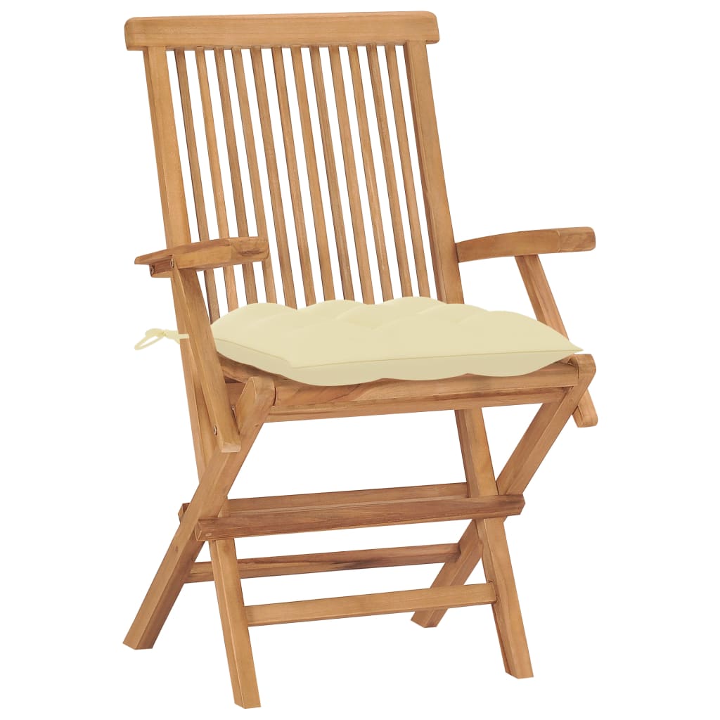 Sedie da Giardino e Cuscini Bianco Crema 8 pz Massello di Teak 3072906