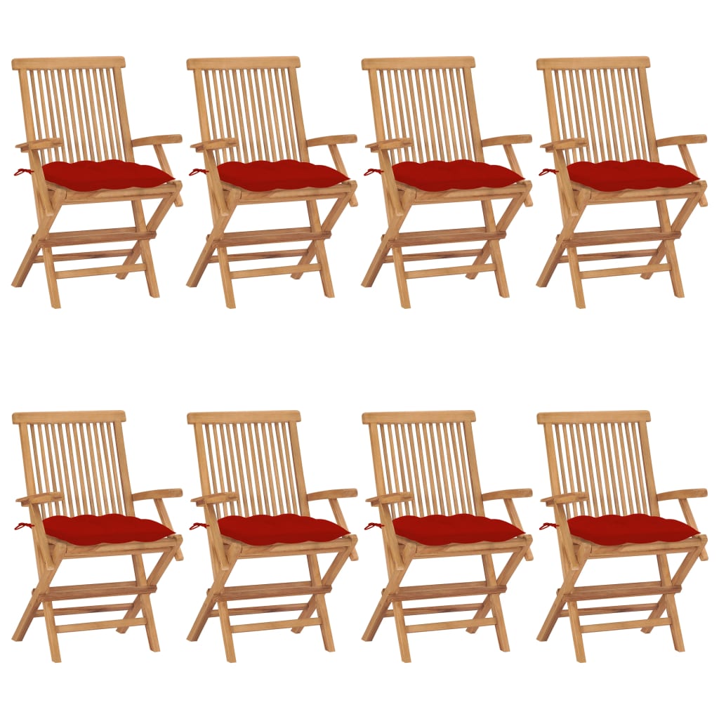 Sedie da Giardino con Cuscini Rossi 8 pz in Massello di Teak cod mxl 45179