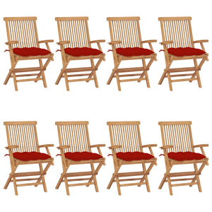 Sedie da Giardino con Cuscini Rossi 8 pz in Massello di Teak cod mxl 45179