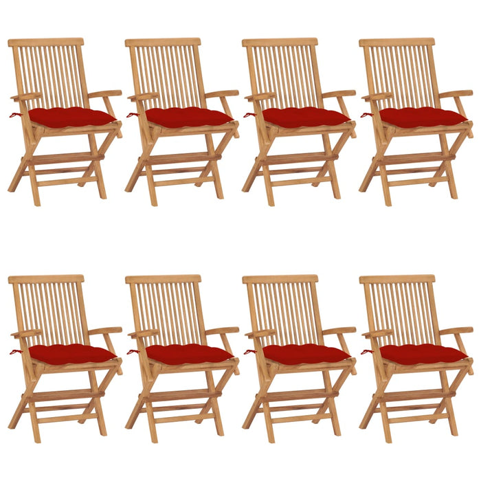 Sedie da Giardino con Cuscini Rossi 8 pz in Massello di Teak cod mxl 45179