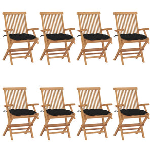 Sedie da Giardino con Cuscini Neri 8 pz in Massello di Teak cod mxl 45180