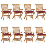 Sedie Giardino con Cuscini Rosso Vino 8 pz Legno Massello Teak 3072913