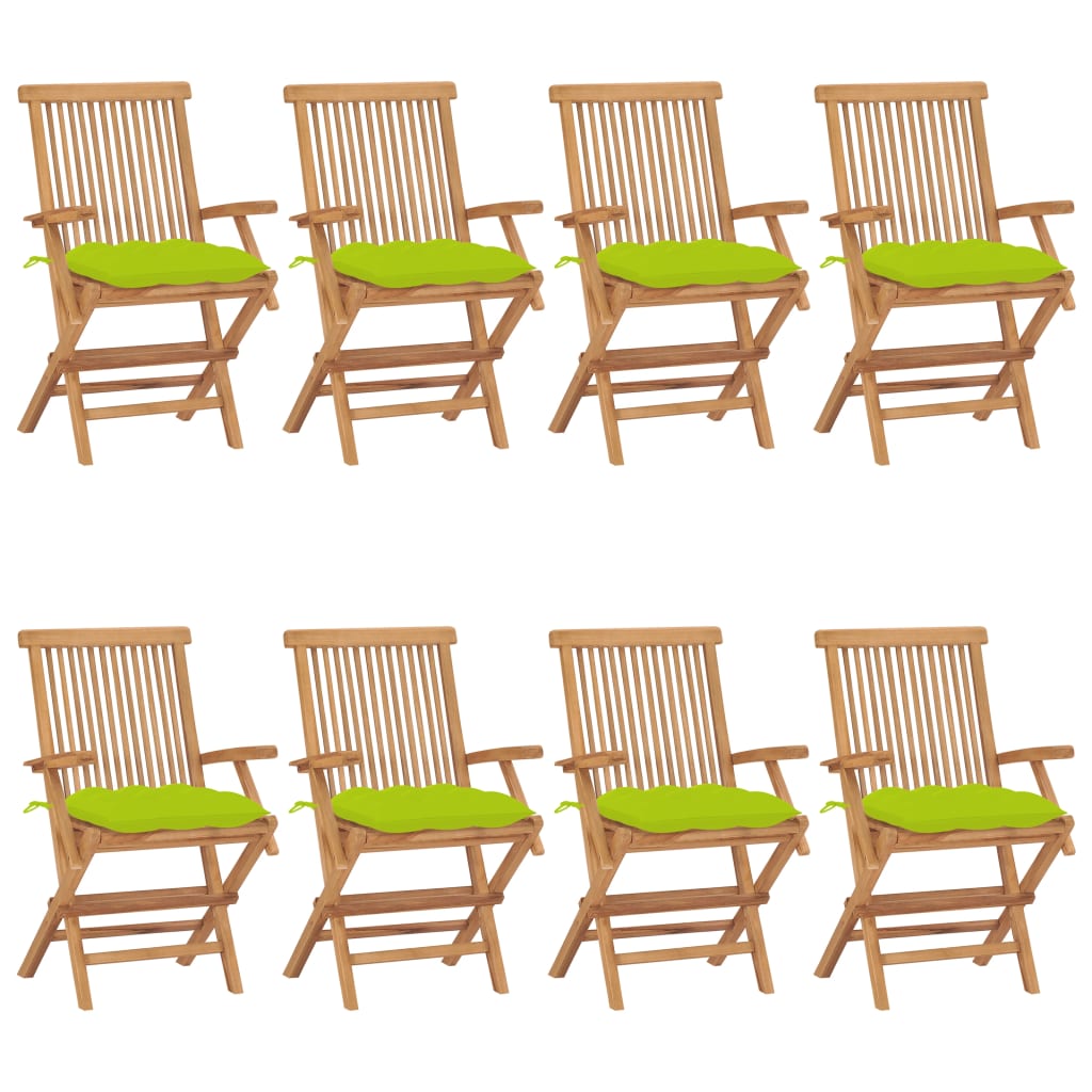 Sedie da Giardino e Cuscini Verde Brillante 8 pz Massello Teak cod mxl 45128