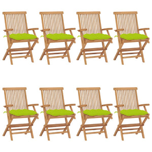 Sedie da Giardino e Cuscini Verde Brillante 8 pz Massello Teak cod mxl 45128