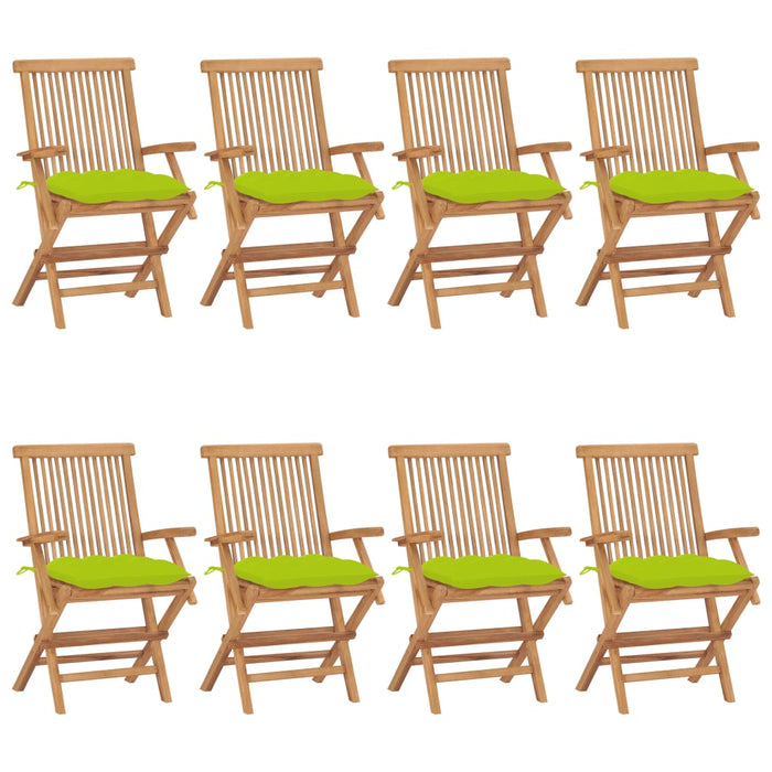 Sedie da Giardino e Cuscini Verde Brillante 8 pz Massello Teak cod mxl 45128