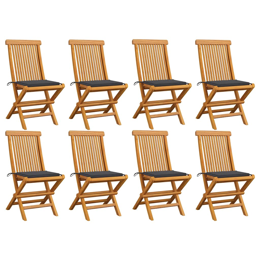 Sedie da Giardino con Cuscini Antracite 8 pz Massello di Teak 3072917