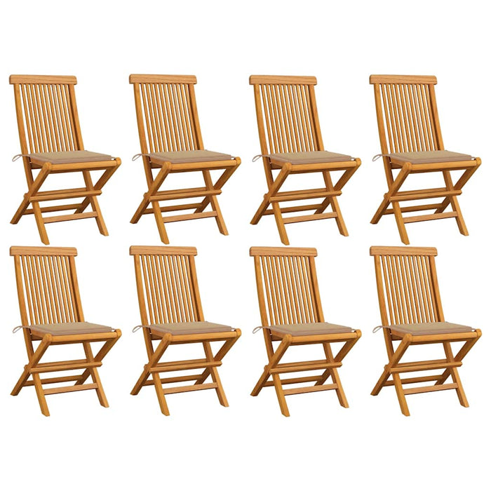 Sedie da Giardino con Cuscini Beige 8 pz in Massello di Teak 3072920