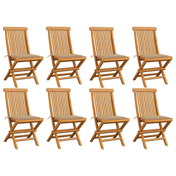 Sedie da Giardino con Cuscini Beige 8 pz in Massello di Teak cod mxl 72214