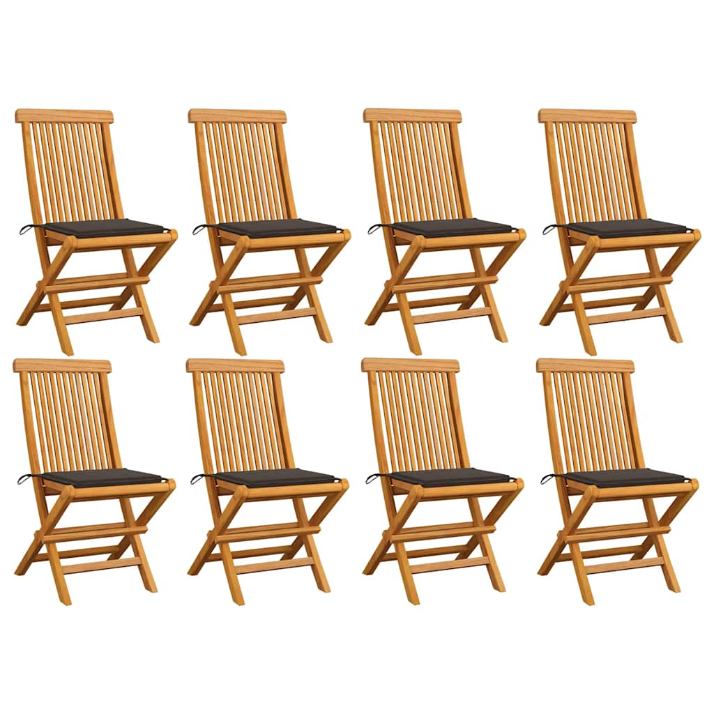 Sedie da Giardino e Cuscini Grigio Talpa 8 pz Massello di Teak 3072925