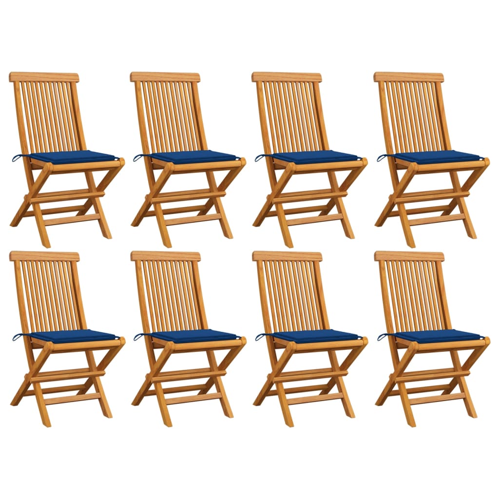 Sedie da Giardino con Cuscini Blu Reale 8 pz Massello di Teak cod mxl 8320