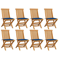 Sedie da Giardino con Cuscini Blu Reale 8 pz Massello di Teak cod mxl 8320