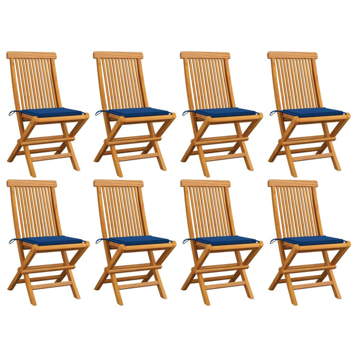 Sedie da Giardino con Cuscini Blu Reale 8 pz Massello di Teak cod mxl 8320