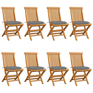 Sedie da Giardino e Cuscini Grigi 8 pz Massello di Teak cod mxl 45344