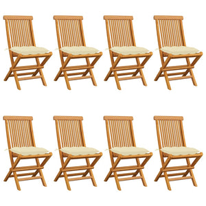 Sedie da Giardino e Cuscini Bianco Crema 8 pz Massello di Teak 3072934