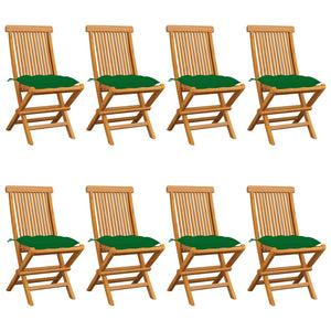 Sedie da Giardino con Cuscini Verdi 8 pz in Massello di Teak 3072937