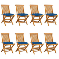 Sedie da Giardino con Cuscini Blu 8 pz in Massello di Teak cod mxl 8318