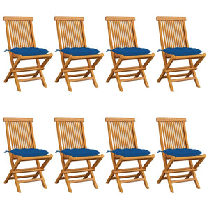 Sedie da Giardino con Cuscini Blu 8 pz in Massello di Teak cod mxl 8318