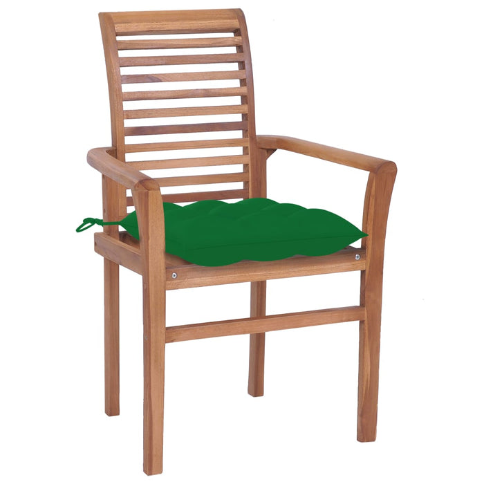 Sedie da Pranzo 8 pz con Cuscini Verdi in Massello di Teak cod mxl 18133