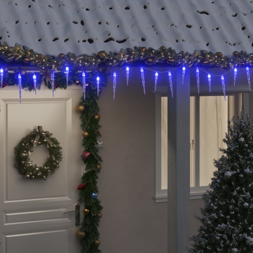 Luci Natale a Ghiacciolo 40 pz Blu con Telecomando in Acrilico