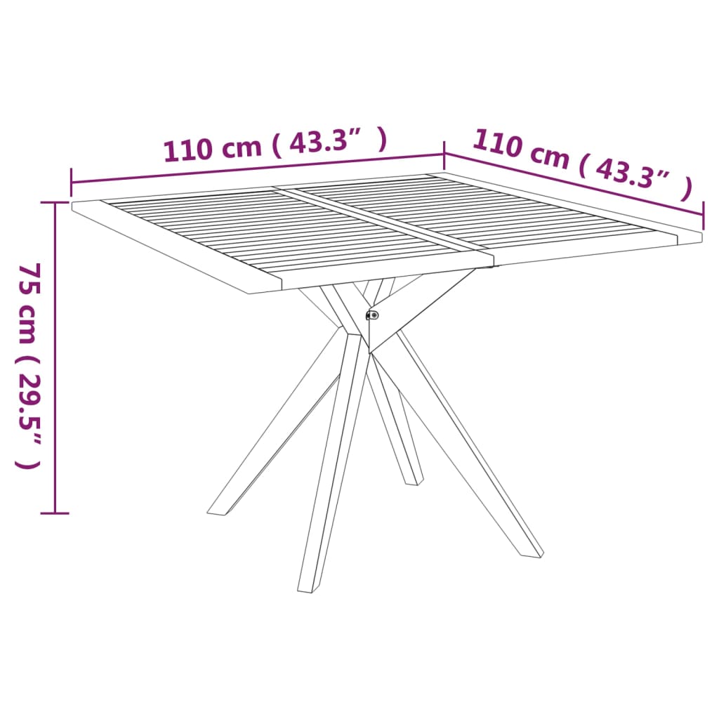 Tavolo da Giardino 110x110x75 cm in Legno Massello Di Acacia cod mxl 34216