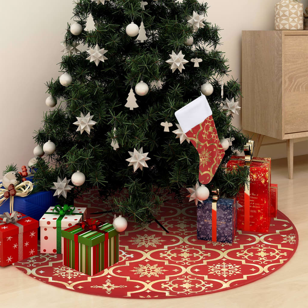 Gonna Albero Natale Raffinata con Calza Rosso Tessuto 90 cm cod 11462