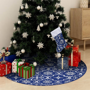 Gonna Albero Natale Raffinata con Calza Blu Tessuto 122 cm