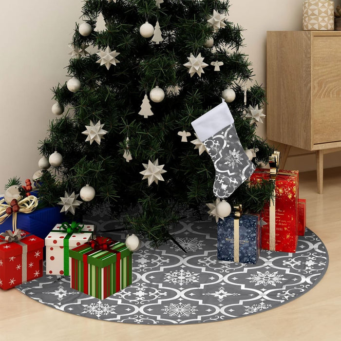 Gonna Albero Natale Raffinata con Calza Grigia in Tessuto 90 cm 330281