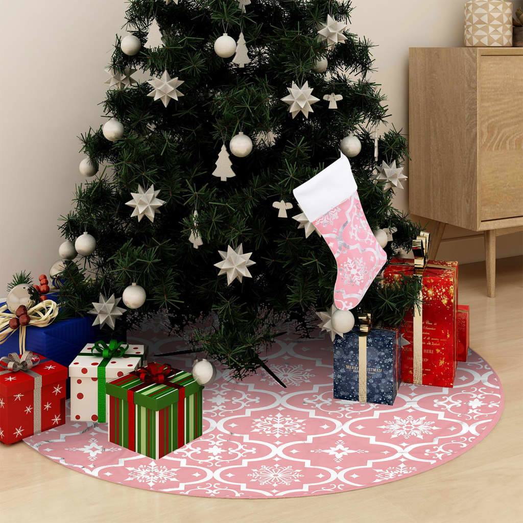 Gonna Albero Natale Raffinata con Calza Rosa Tessuto 150 cm 330286