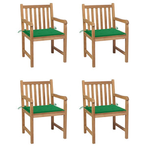 Sedie Giardino 4 pz con Cuscini Verdi in Massello di Teak 3073009