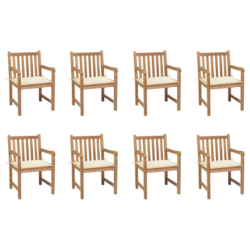 Sedie da Giardino 8 pz con Cuscini Crema in Massello di Teak cod mxl 17491