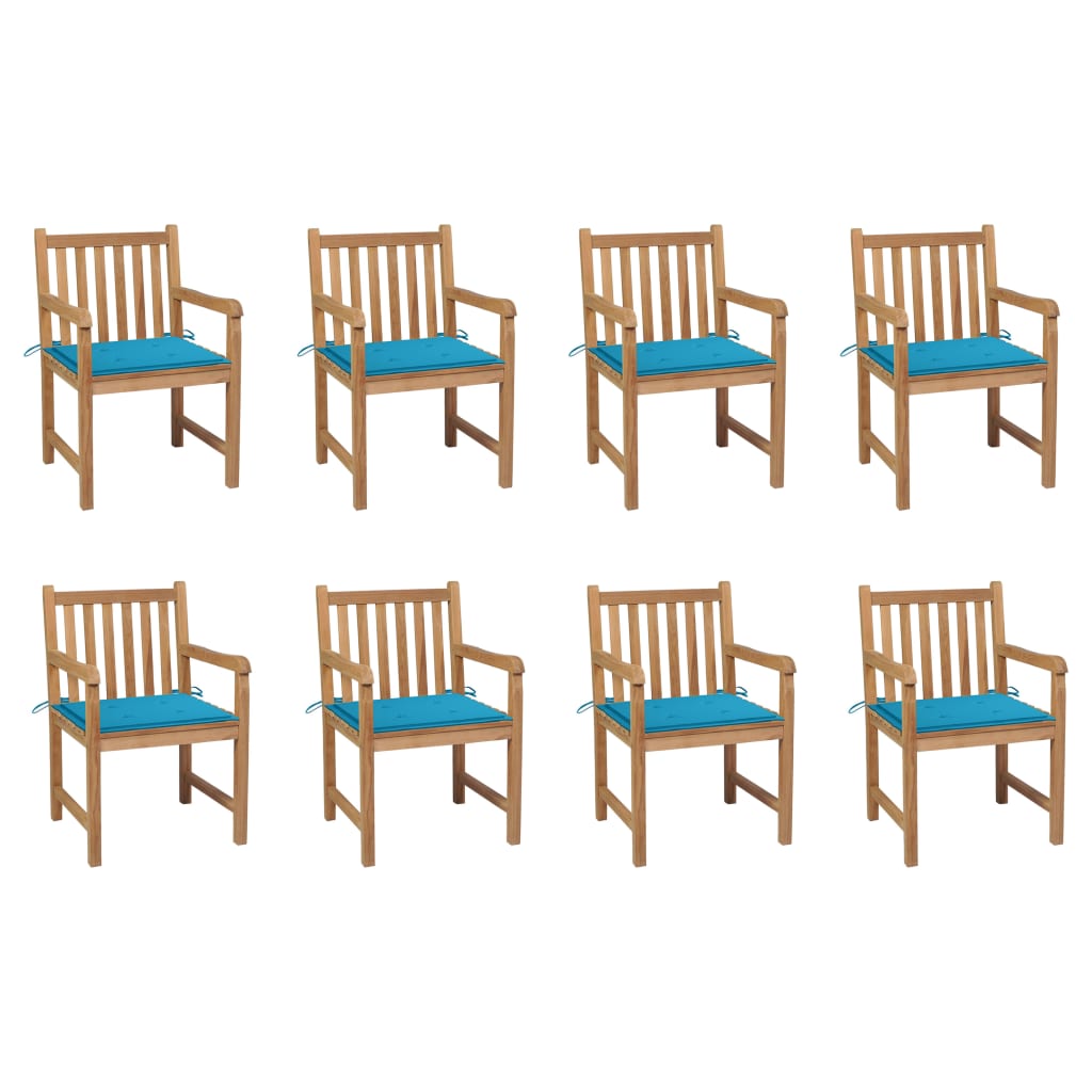 Sedie da Giardino 8 pz con Cuscini Blu in Massello di Teak 3073062