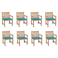 Sedie da Giardino 8 pz con Cuscini Blu in Massello di Teak 3073062