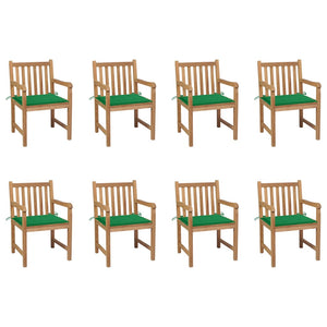 Sedie da Giardino 8 pz con Cuscini Verdi in Massello di Teak cod mxl 17494