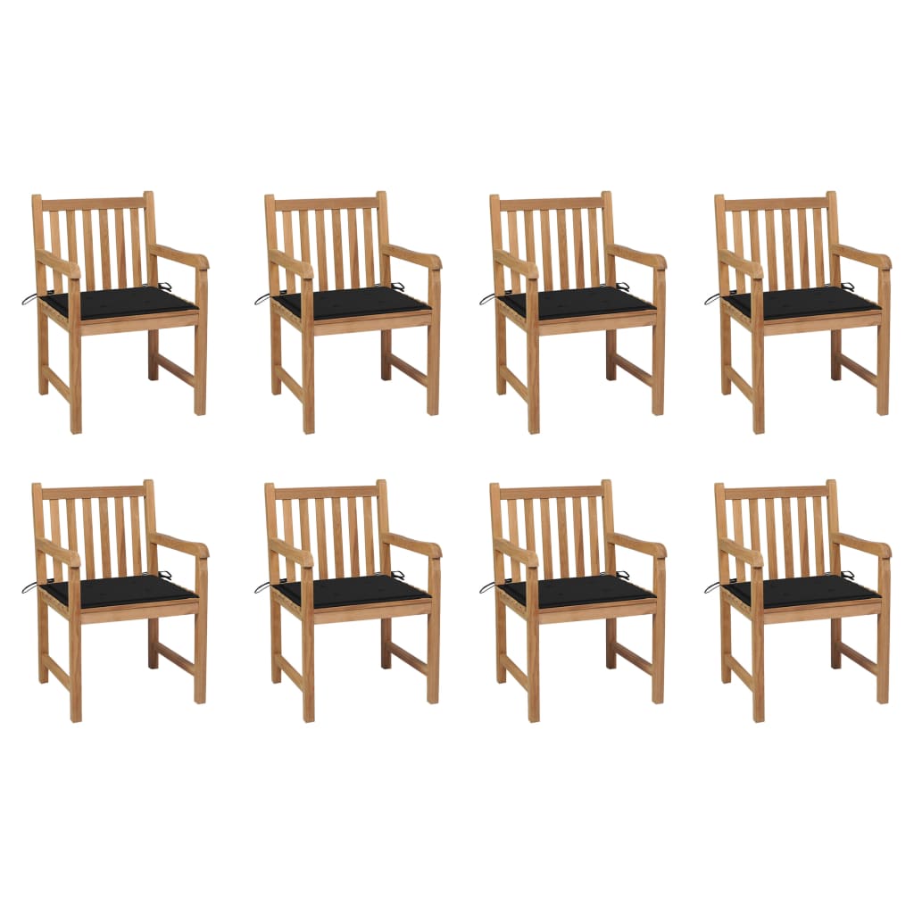 Sedie da Giardino 8 pz con Cuscini Neri in Massello di Teak cod mxl 17496