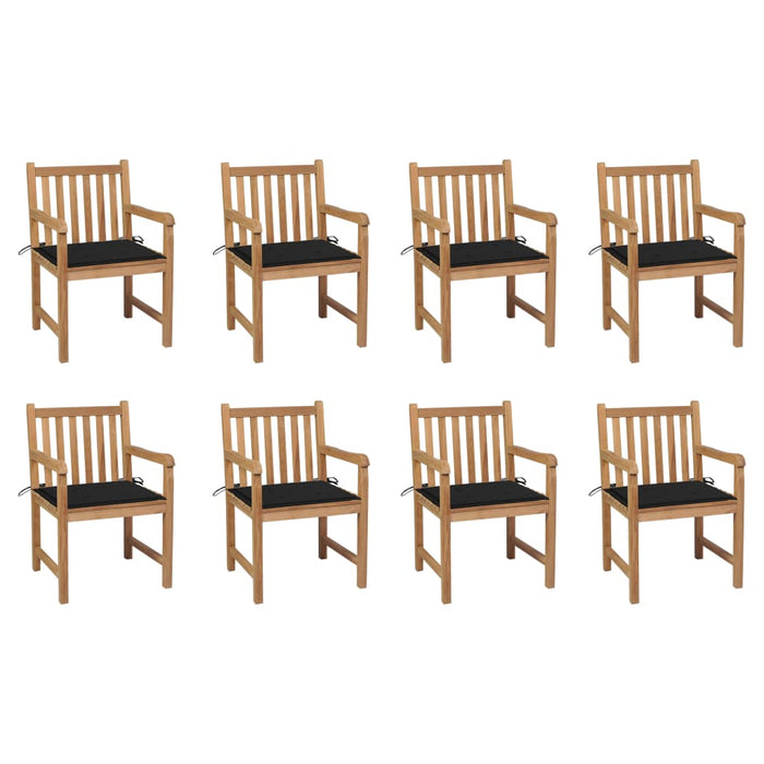 Sedie da Giardino 8 pz con Cuscini Neri in Massello di Teak cod mxl 17496