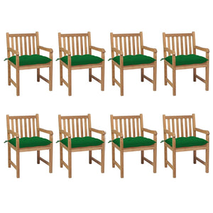 Sedie da Giardino 8 pz con Cuscini Verdi in Massello di Teak cod mxl 8368