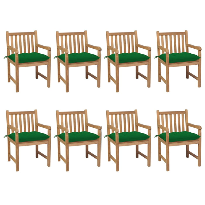 Sedie da Giardino 8 pz con Cuscini Verdi in Massello di Teak cod mxl 8368