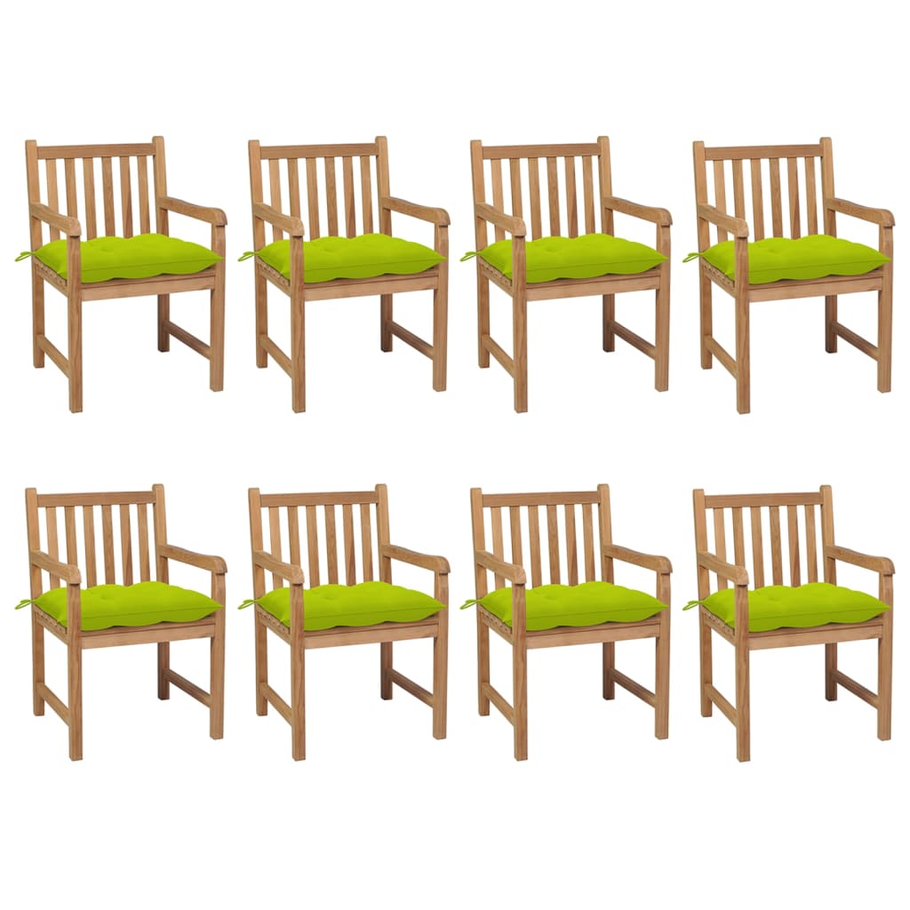 Sedie Giardino 8 pz con Cuscini Verde Brillante Massello Teak 3073084