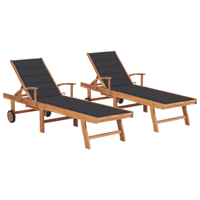 Lettini Prendisole 2 pz con Tavolo e Cuscino Antracite in Teak cod mxl 45546